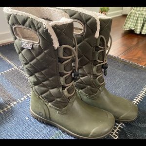 Sz 8 Bogs Boots Fleece Lined LACE Waterproof Green